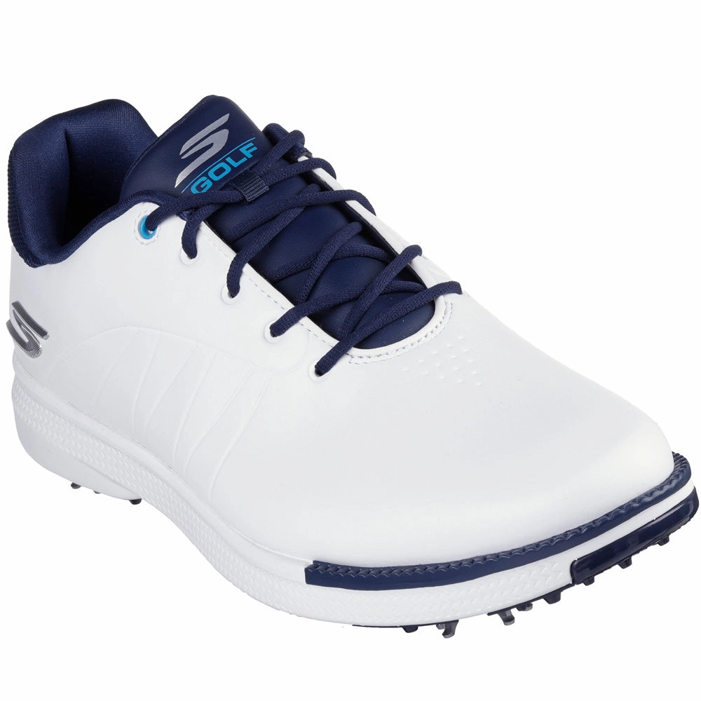 Skechers Go Golf Tempo Mens Spiked Waterproof Shoes - White/Navy Classic Golf Footwear