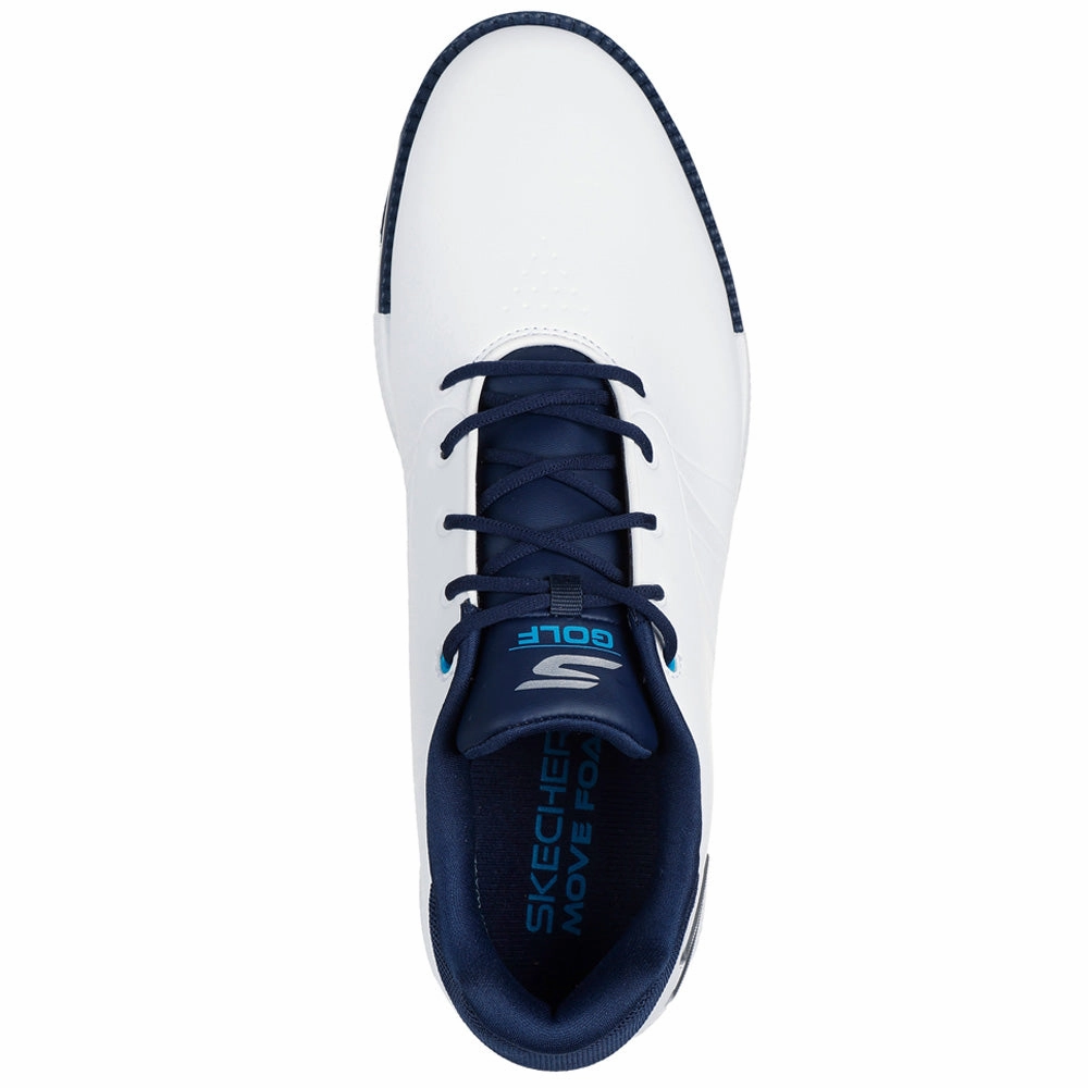 Skechers Go Golf Tempo Mens Spiked Waterproof Shoes - White/Navy Classic Golf Footwear