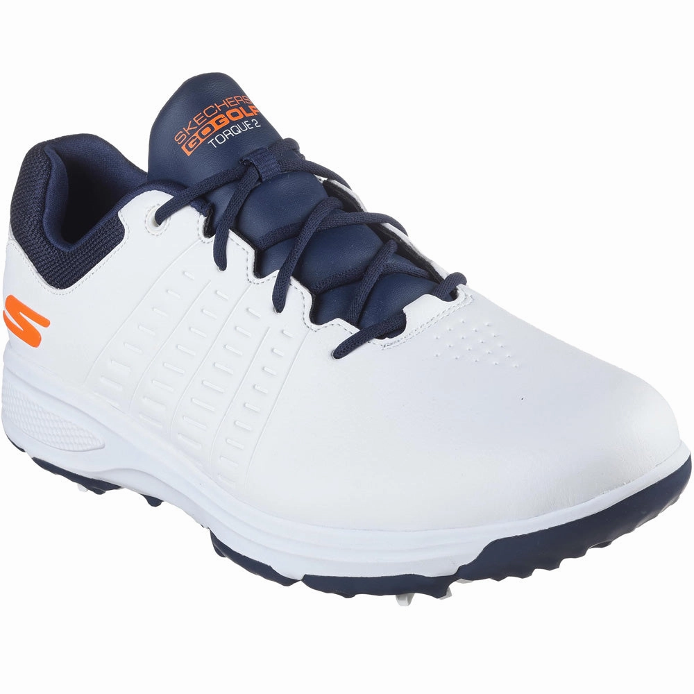 Skechers Go Golf Torque 2 Spiked Waterproof Shoes - White/Navy/Orange Classic Golf Footwear