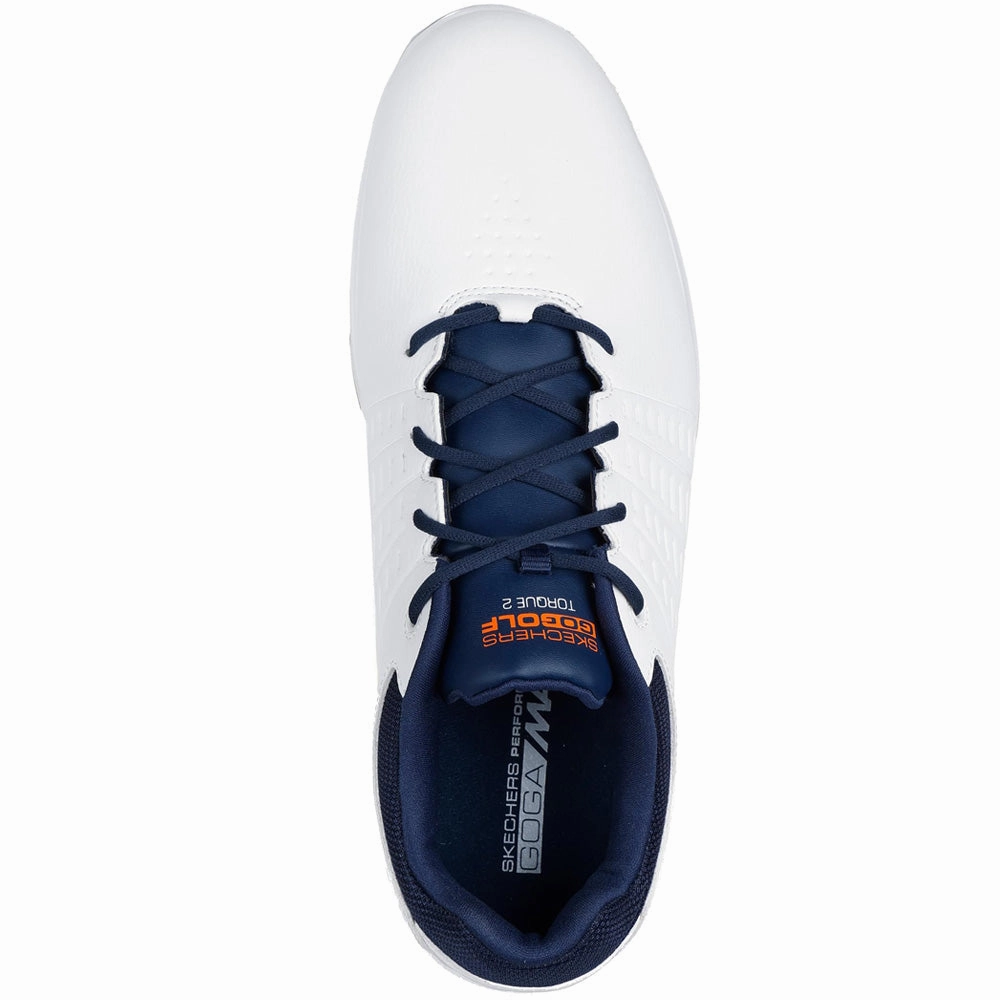 Skechers Go Golf Torque 2 Spiked Waterproof Shoes - White/Navy/Orange Classic Golf Footwear