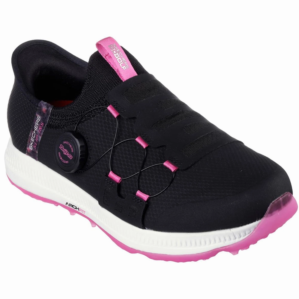 Skechers Ladies Go Golf Elite 5 Slip-In Twist Fit Waterproof Spikeless Shoes - Black/Pink Classic Golf Footwear