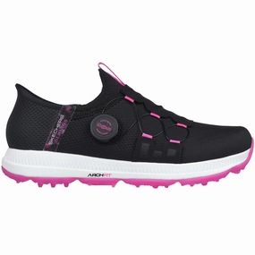 Skechers Ladies Go Golf Elite 5 Slip-In Twist Fit Waterproof Spikeless Shoes - Black/Pink Skechers golf footwear