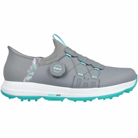 Skechers Ladies Go Golf Elite 5 Slip-In Twist Fit Waterproof Spikeless Shoes - Grey/Aqua Skechers golf footwear