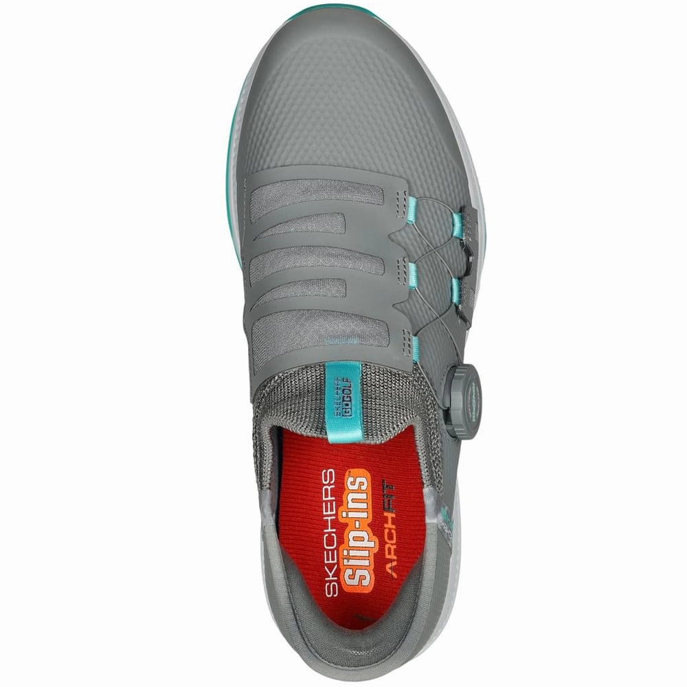 Skechers Ladies Go Golf Elite 5 Slip-In Twist Fit Waterproof Spikeless Shoes - Grey/Aqua Classic Golf Footwear