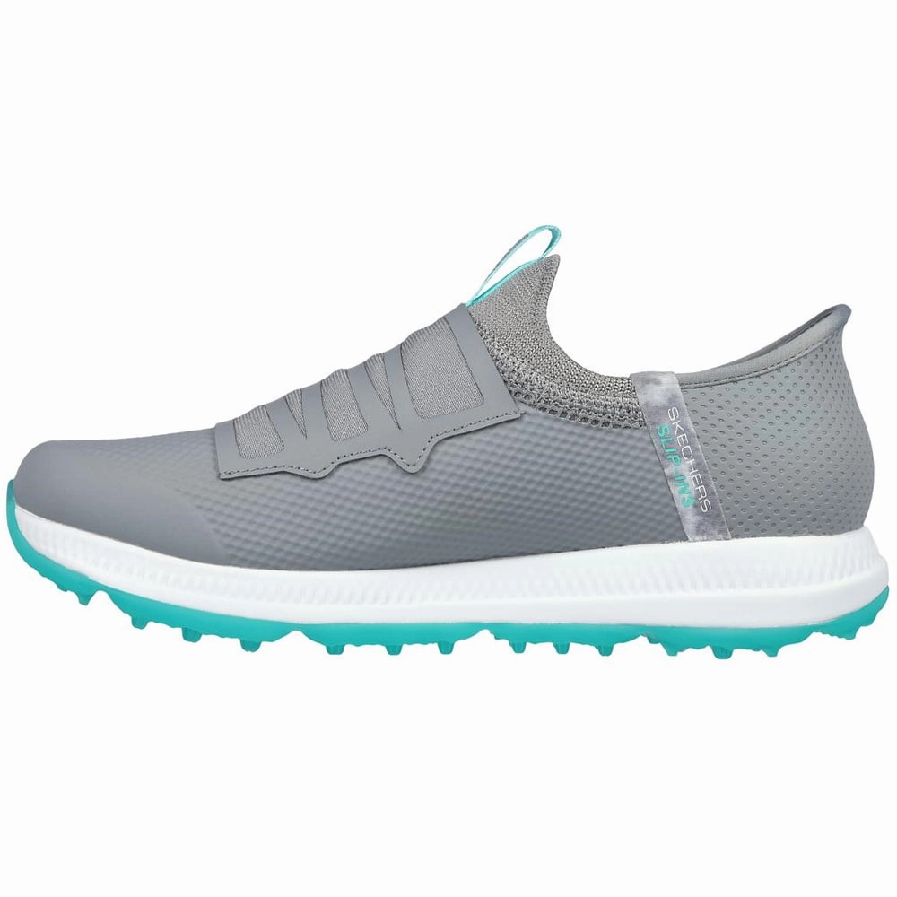 Skechers Ladies Go Golf Elite 5 Slip-In Twist Fit Waterproof Spikeless Shoes - Grey/Aqua Classic Golf Footwear