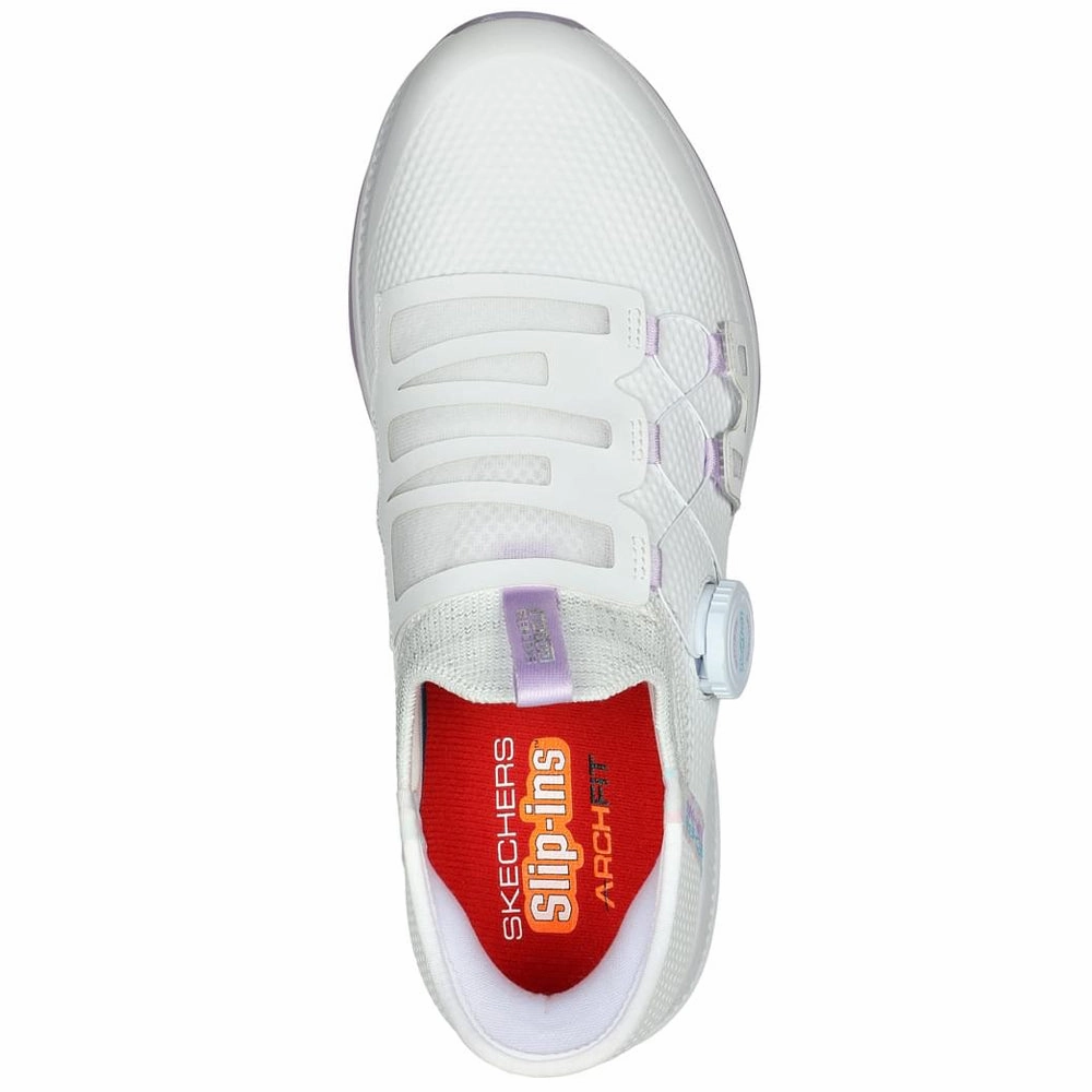 Skechers Ladies Go Golf Elite 5 Slip-In Twist Fit Waterproof Spikeless Shoes - White/Lavender Classic Golf Footwear