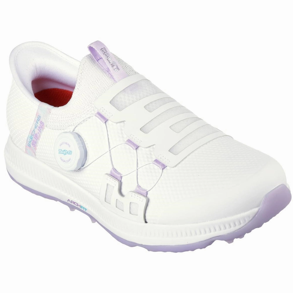 Skechers Ladies Go Golf Elite 5 Slip-In Twist Fit Waterproof Spikeless Shoes - White/Lavender Classic Golf Footwear