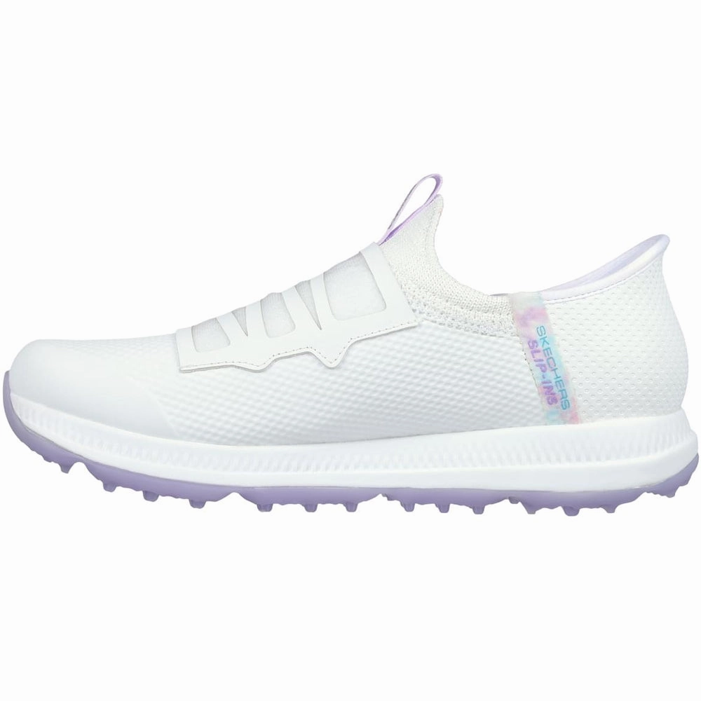 Skechers Ladies Go Golf Elite 5 Slip-In Twist Fit Waterproof Spikeless Shoes - White/Lavender Classic Golf Footwear