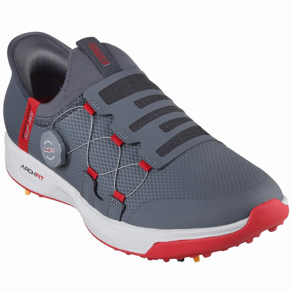 Skechers Slip Ins Elite Vortex Waterproof Spiked Shoes - Charcoal/Red Classic Golf Footwear