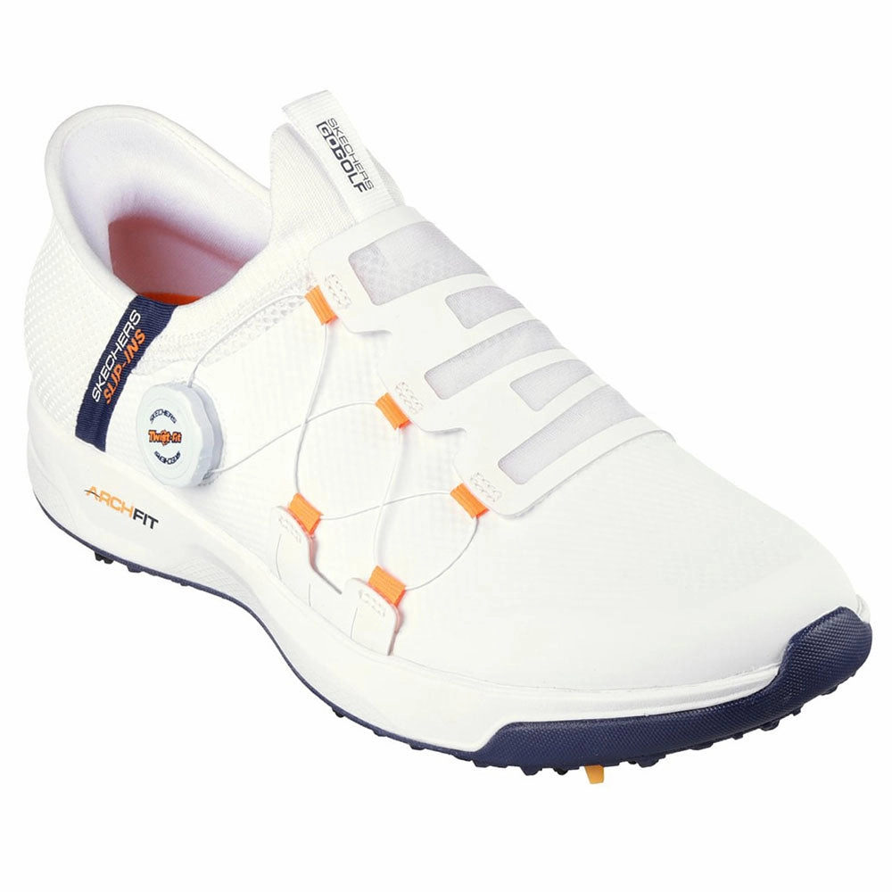 Skechers Slip Ins Elite Vortex Waterproof Spiked Shoes - White/Navy Classic Golf Footwear