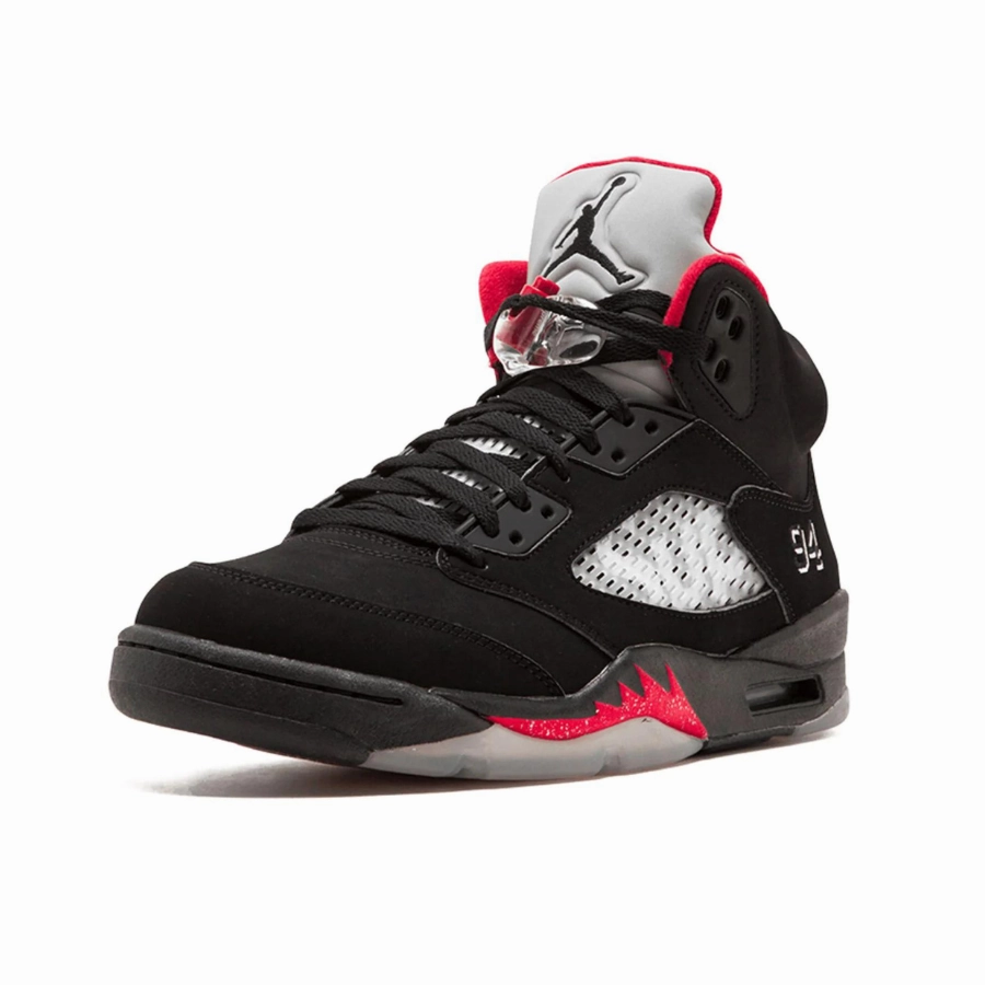 Supreme x Air Jordan 5 Retro Noir Varsity Rogue Red Basketball Shoes
