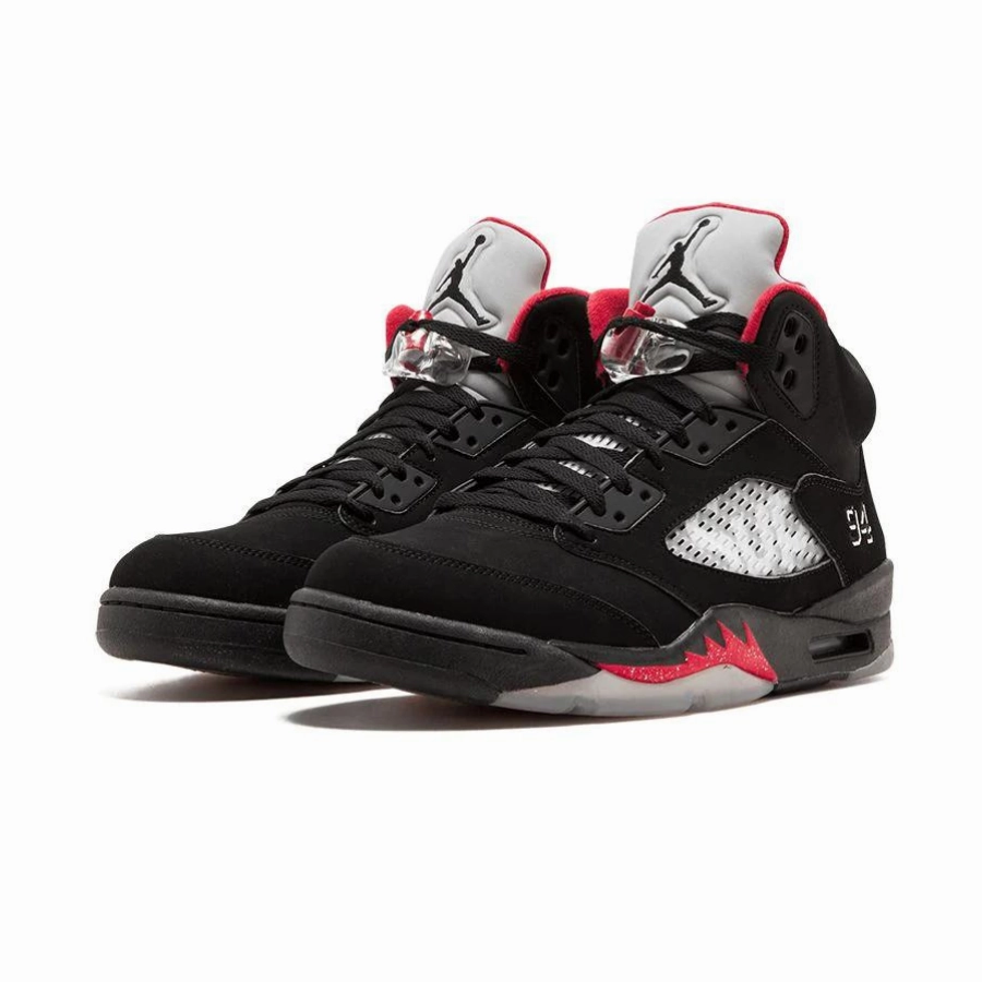 Supreme x Air Jordan 5 Retro Noir Varsity Rogue Red Basketball Shoes