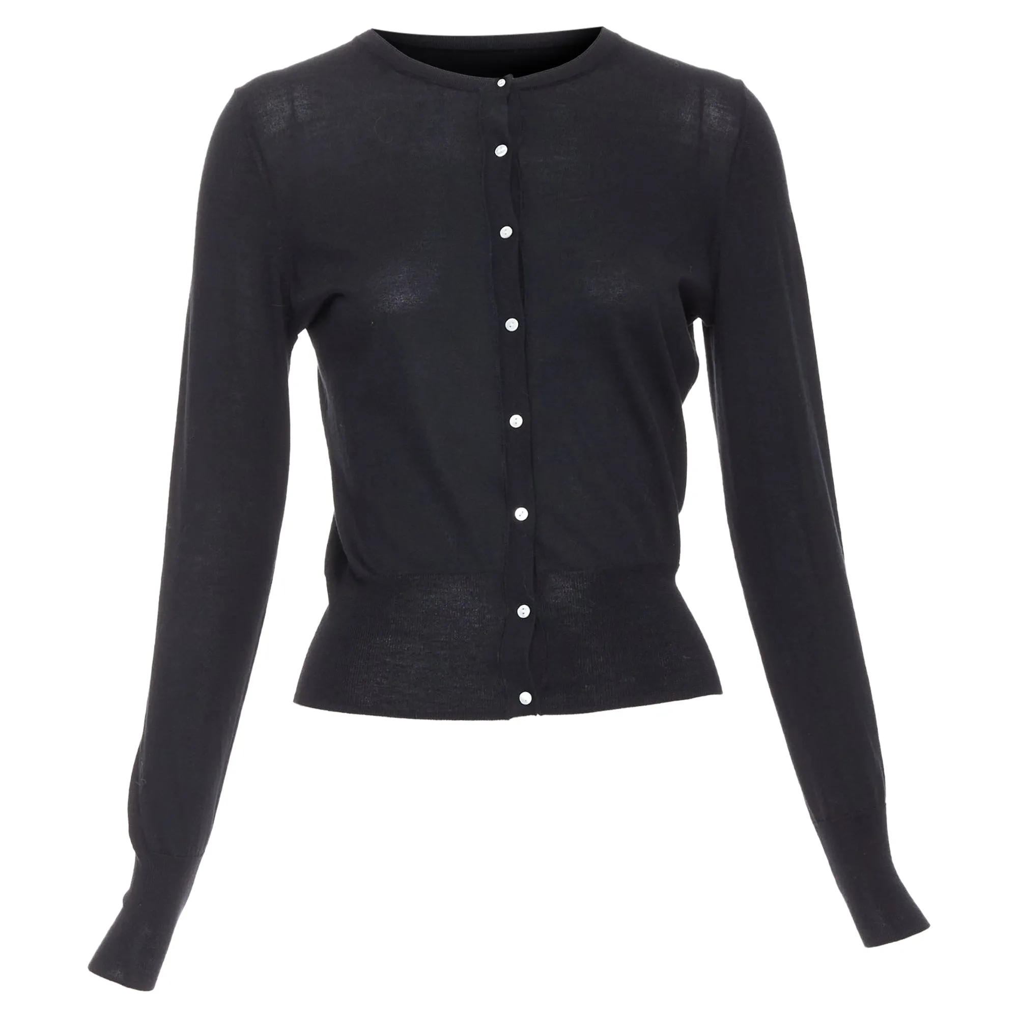 Theory Silk Cotton Buttons Crew Neck Cardigan