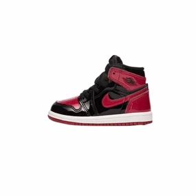 Toddler Air Jordan 1 High OG (TD) Patent Bred Black White Varsity Red Air Jordan basketball shoes with classic look