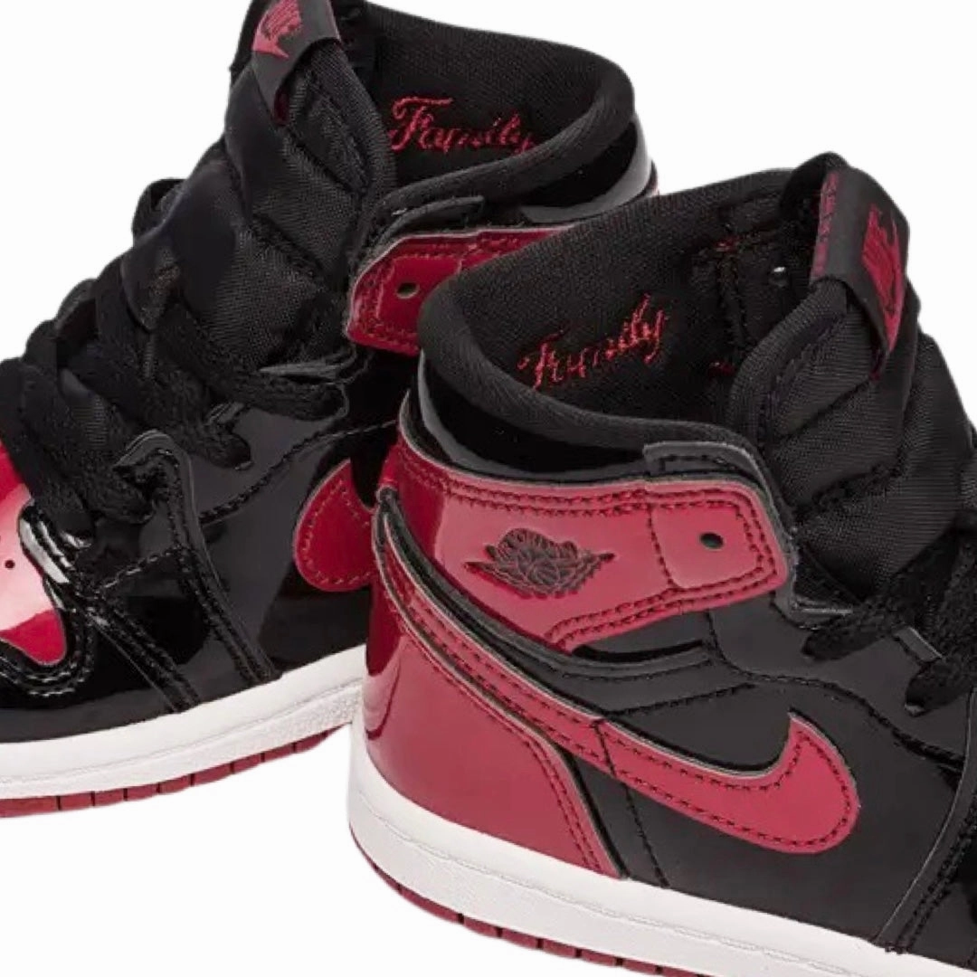 Toddler Air Jordan 1 High OG (TD) Patent Bred Black White Varsity Red Basketball Shoes