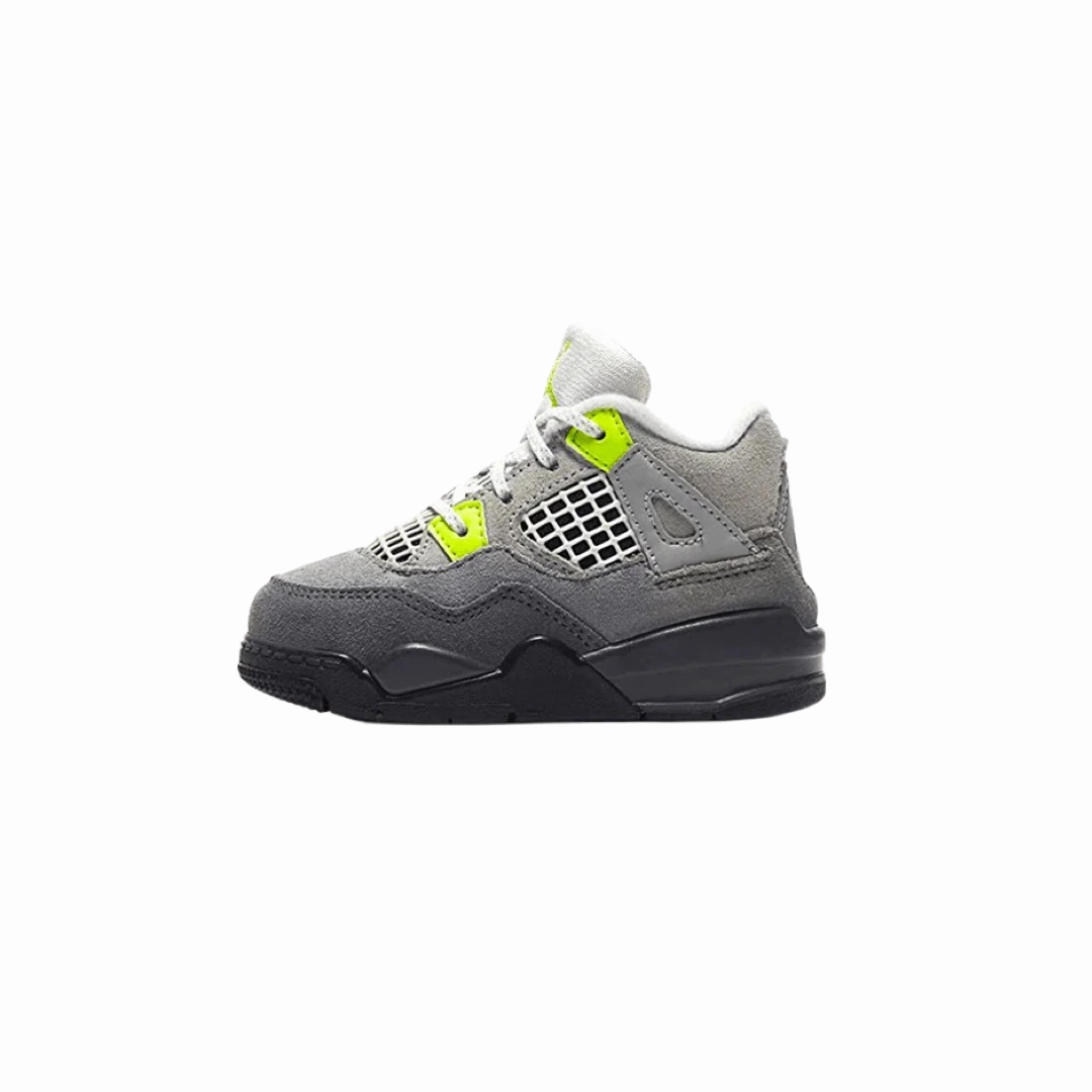 Toddler Air Jordan 4 Retro TD SE 95 Neon Cool Grey Volt Wolf Grey Anthracite Air Jordan basketball shoes with classic look