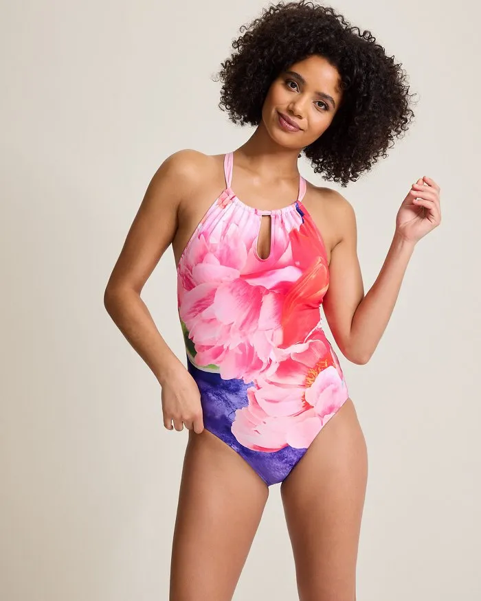 Tommy Bahama Artist Series High Neck One Piece Swimsuit - Touch Of Pink * Tommy Bahama Clothing