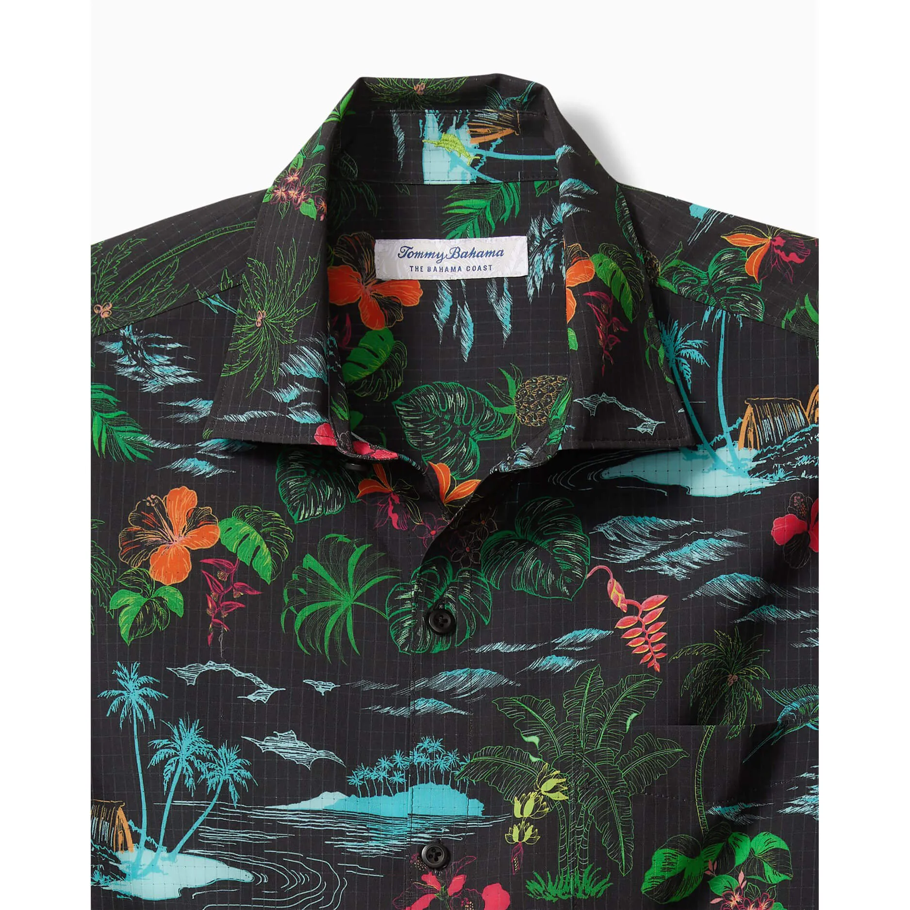 Tommy Bahama Big & Tall Bahama Coast Neon Shores Camp Shirt - Black Mens Tommy Bahama