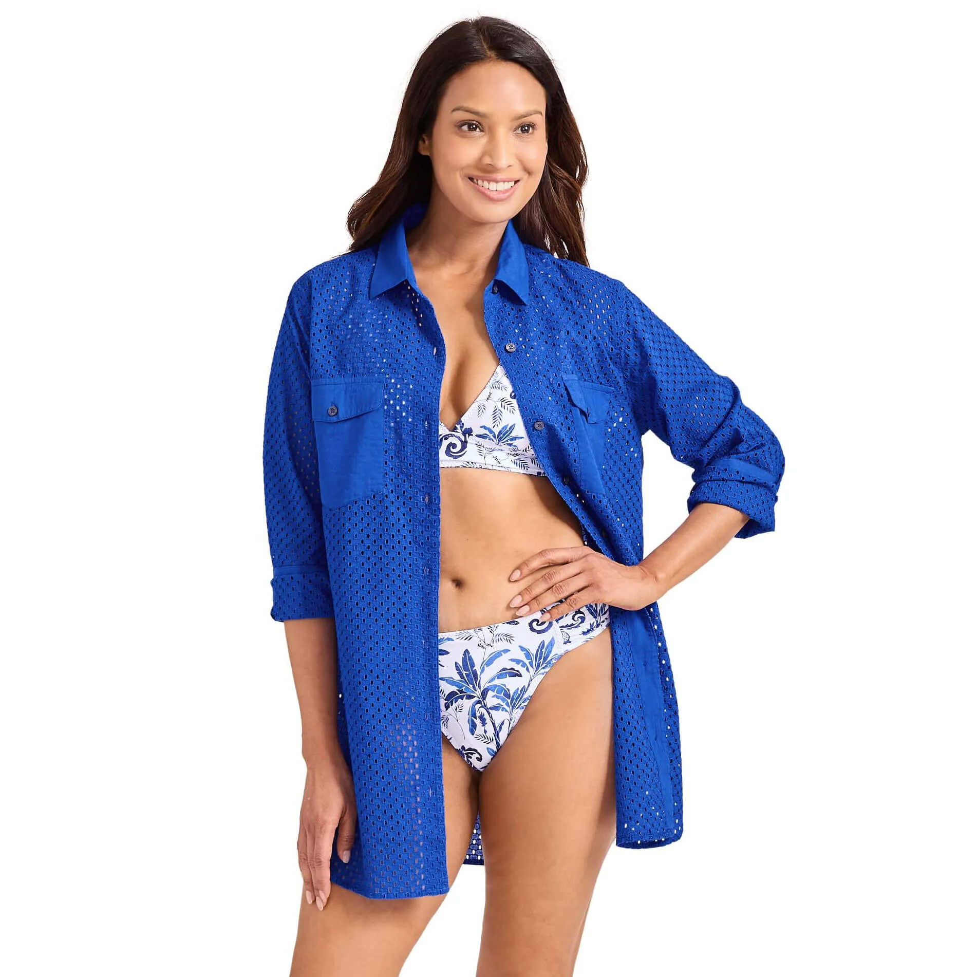 Tommy Bahama Eyelet Cove Boyfriend Shirt Cover Up - Beach Glass Blue Tommy Bahama Clothing