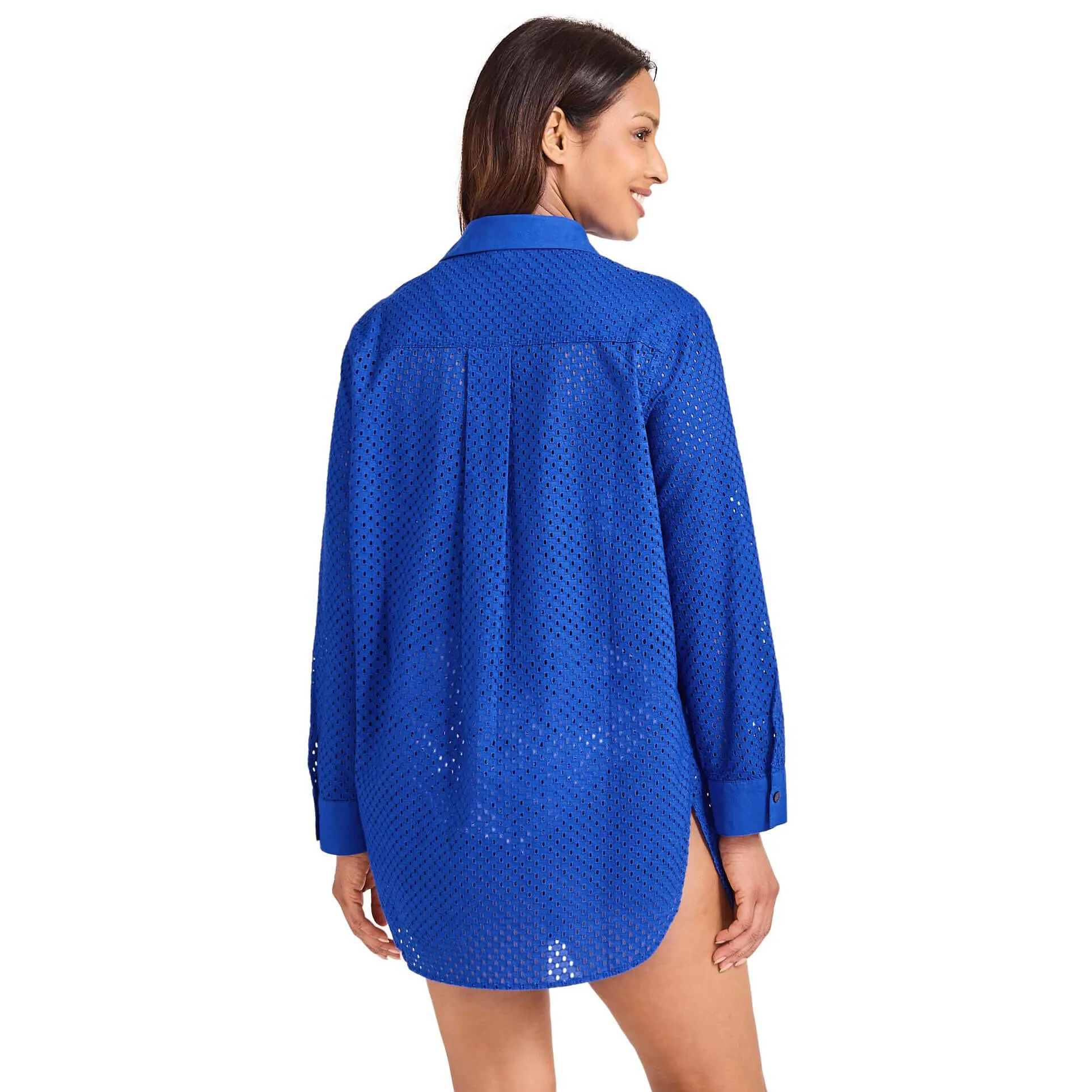 Tommy Bahama Eyelet Cove Boyfriend Shirt Cover Up - Beach Glass Blue Tommy Bahama Clothing