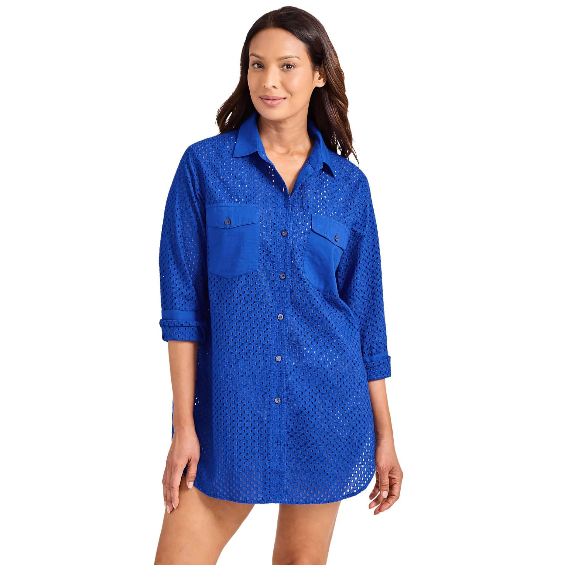 Tommy Bahama Eyelet Cove Boyfriend Shirt Cover Up - Beach Glass Blue Tommy Bahama Clothing