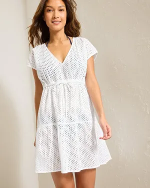 Tommy Bahama Eyelet Cove Vneck Short Dress Cover Up - White Tommy Bahama Clothing