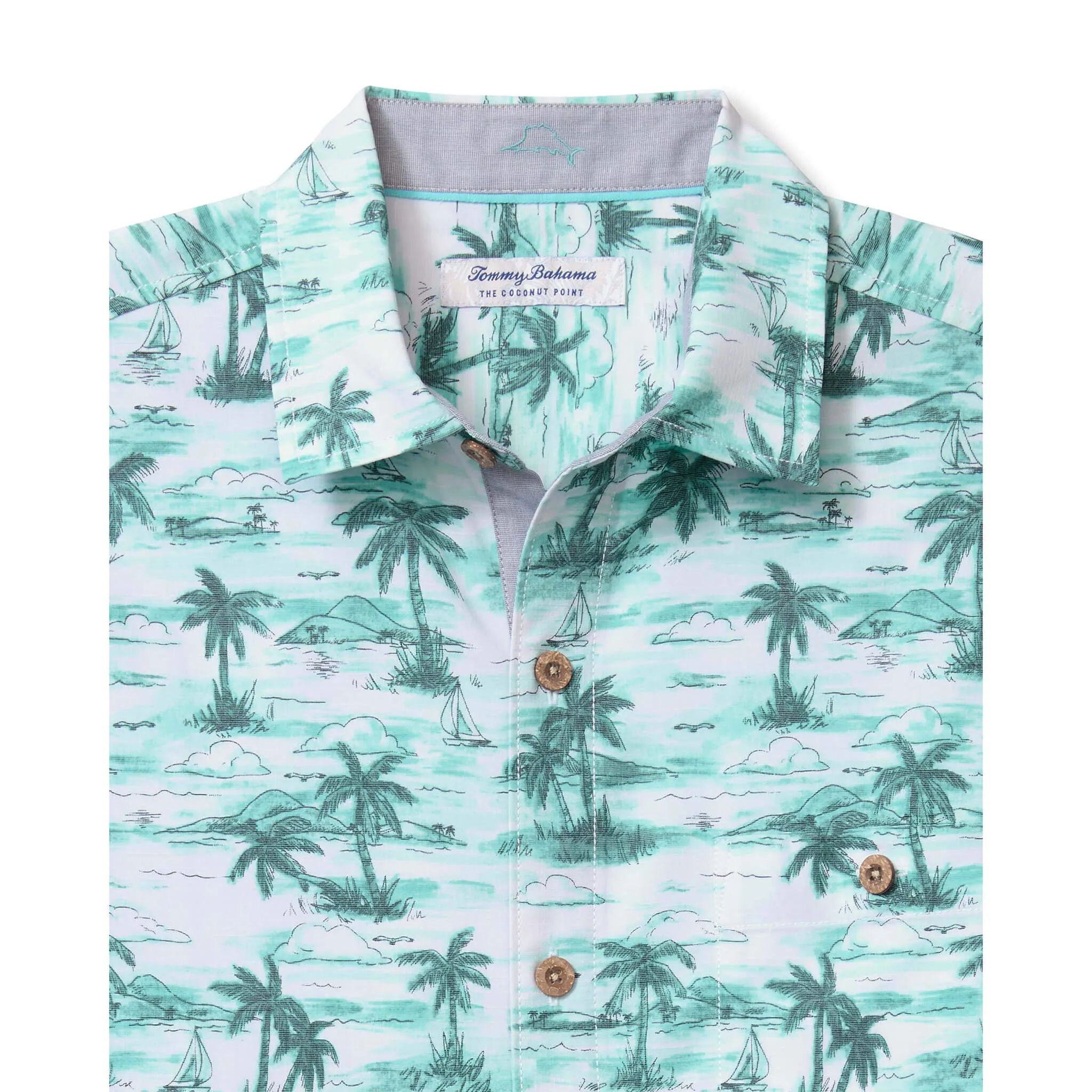 Tommy Bahama Men's IslandZone Coastal Ease Echo Isles Camp Shirt - Island Ice Mens Tommy Bahama