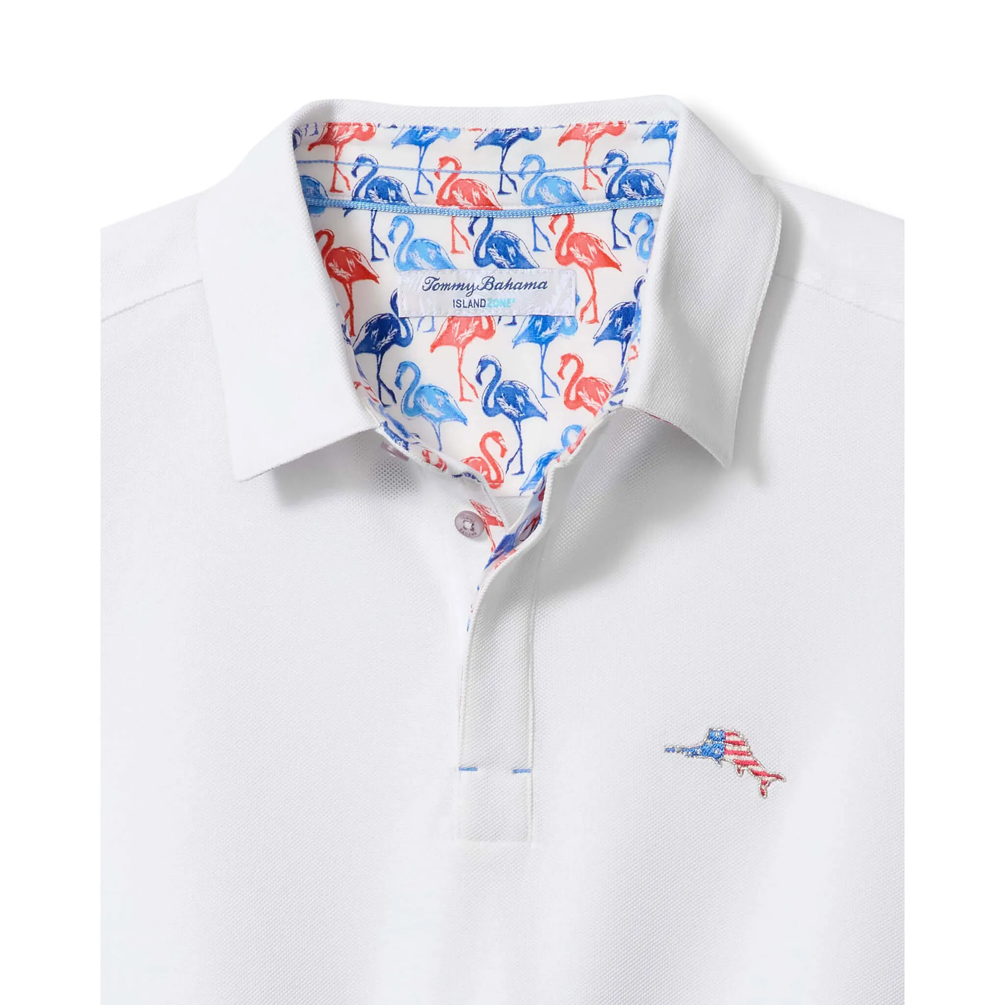 Tommy Bahama Men's IslandZone Flamingo Mingle Five O'Clock Polo Shirt - Bright White Mens Tommy Bahama