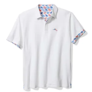 Tommy Bahama Men's IslandZone Flamingo Mingle Five O'Clock Polo Shirt - Bright White Mens Tommy Bahama