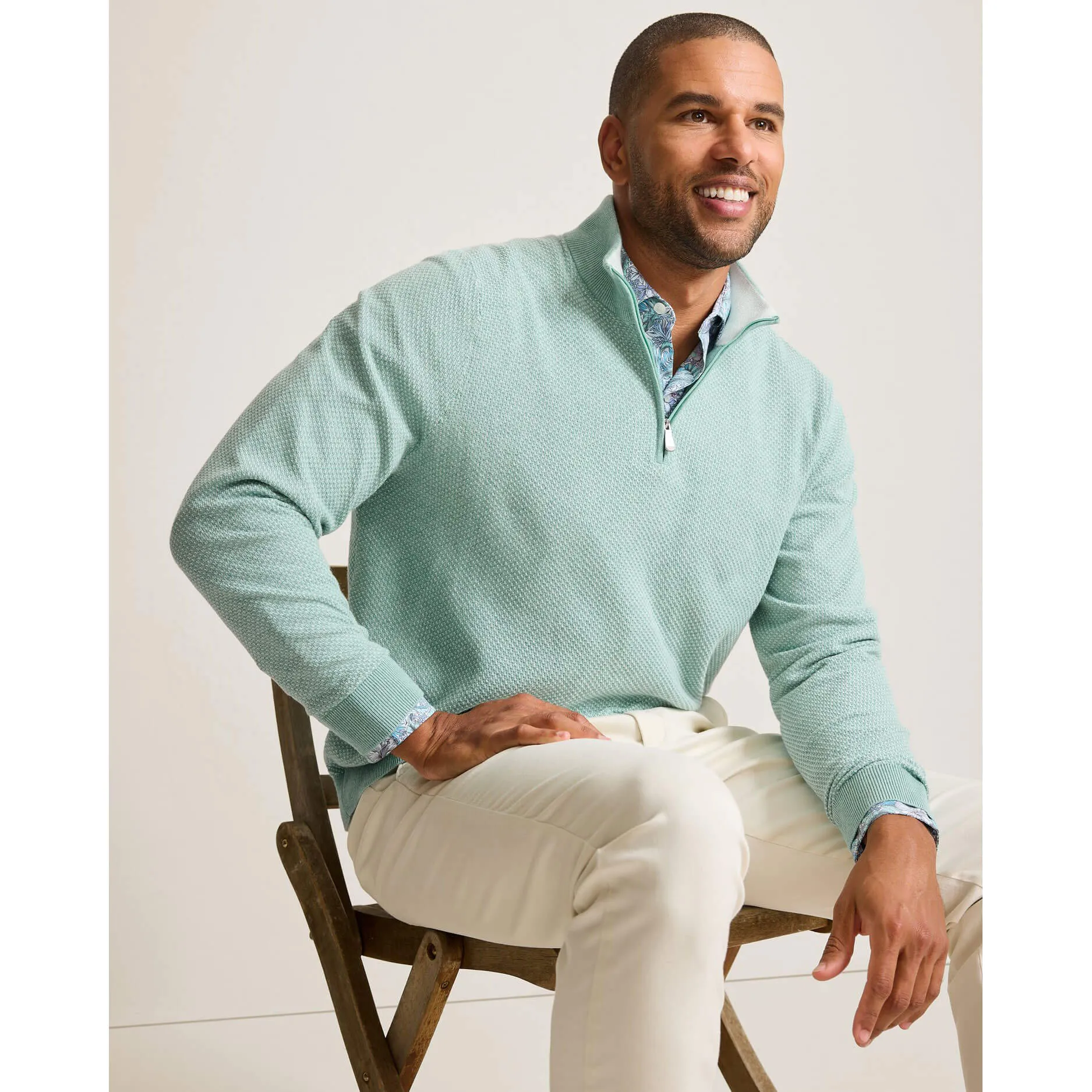 Tommy Bahama Men's IslandZone New Coolside Legend Half Zip Pullover Sweater - Aquifer Heather Mens Tommy Bahama