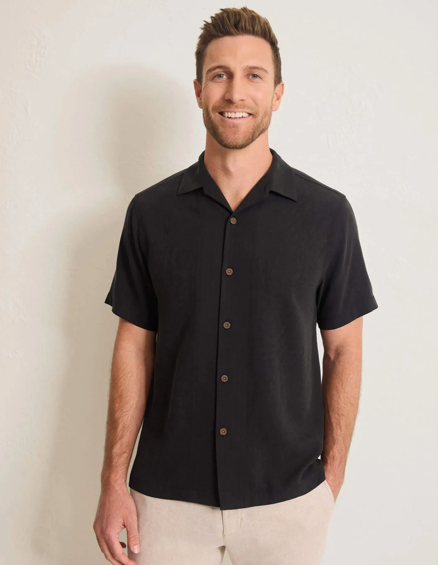 Tommy Bahama Men's Maui Border Silk Camp Shirt - Black Mens Tommy Bahama