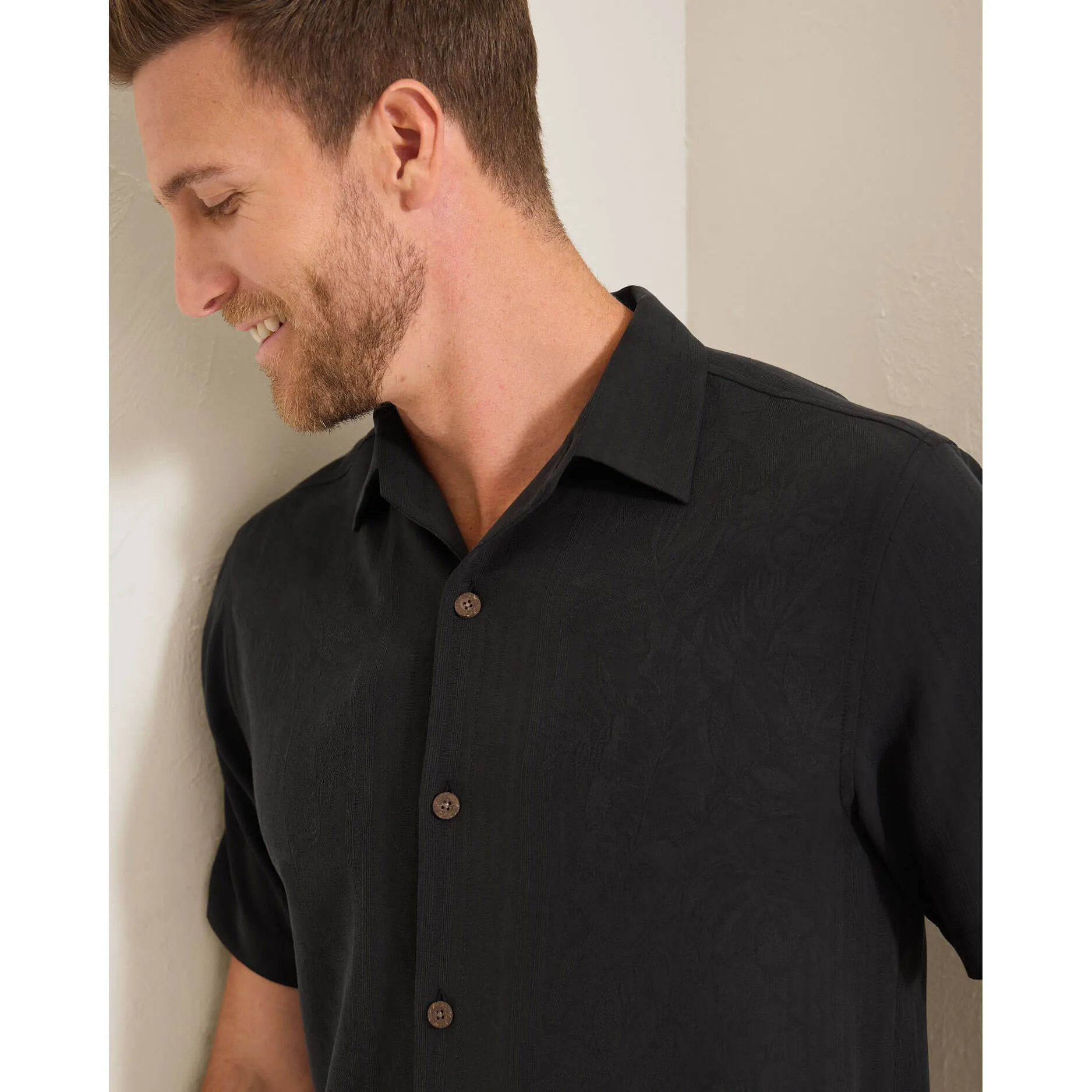 Tommy Bahama Men's Maui Border Silk Camp Shirt - Black Mens Tommy Bahama