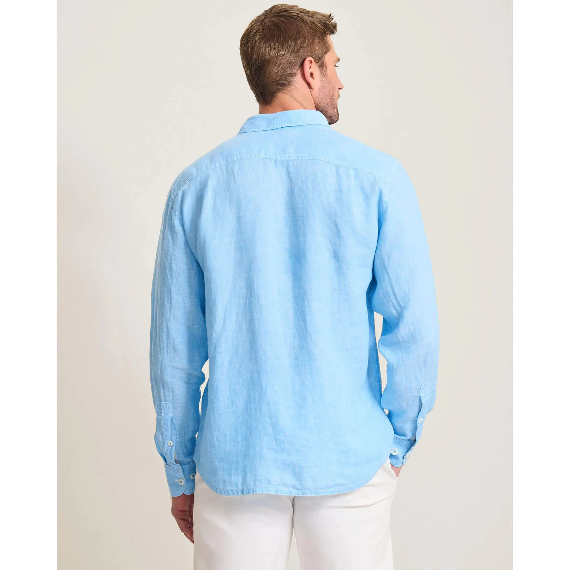 Tommy Bahama Men's Paradise Breezer Long Sleeve Linen Sport Shirt - Glass Bead Blue Mens Tommy Bahama