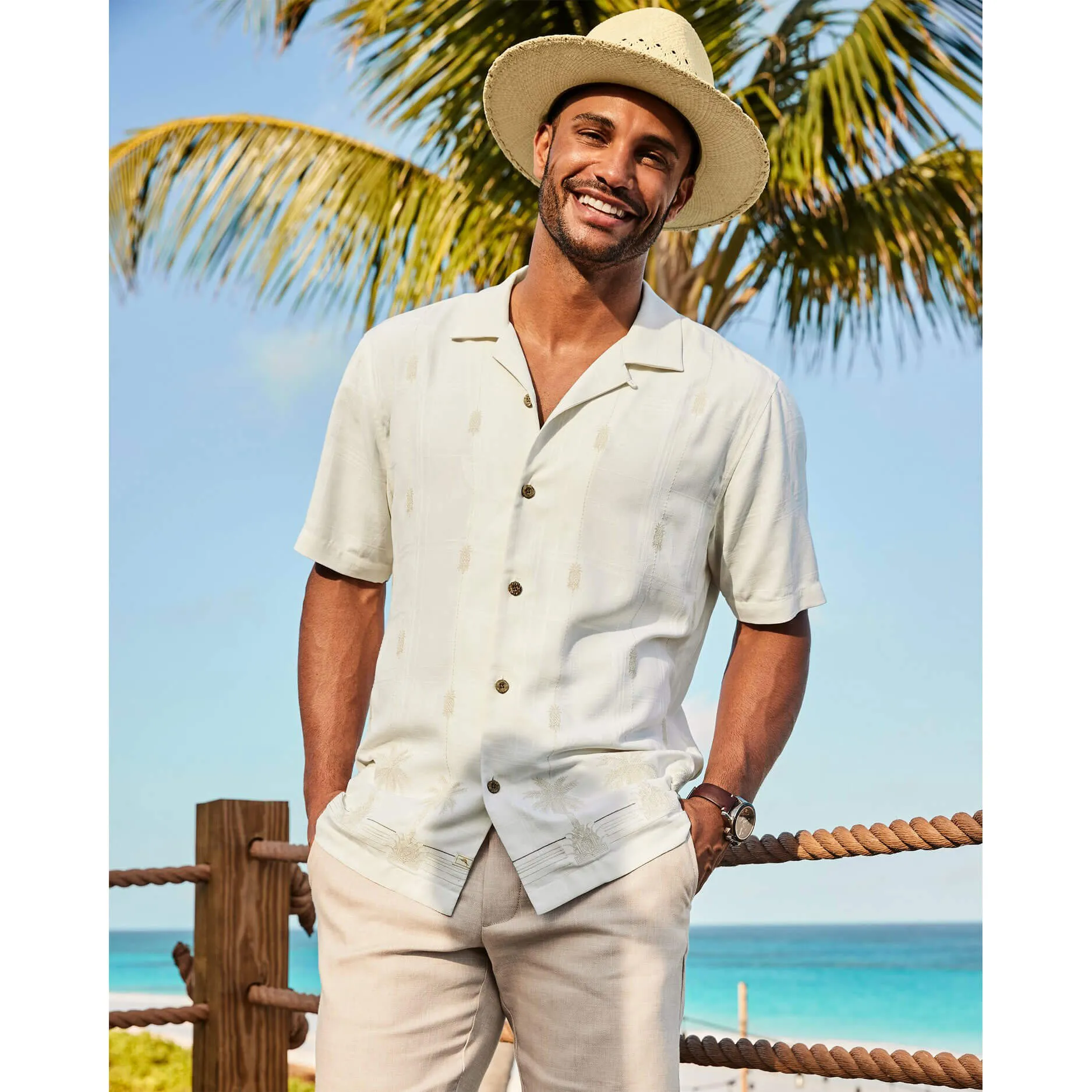 Tommy Bahama Men's Pina Palms Embroidered Silk Camp Shirt - Continental Mens Tommy Bahama