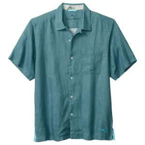 Tommy Bahama Sea Glass Linen Short Sleeve Camp Shirt - Belle Blue Mens Tommy Bahama