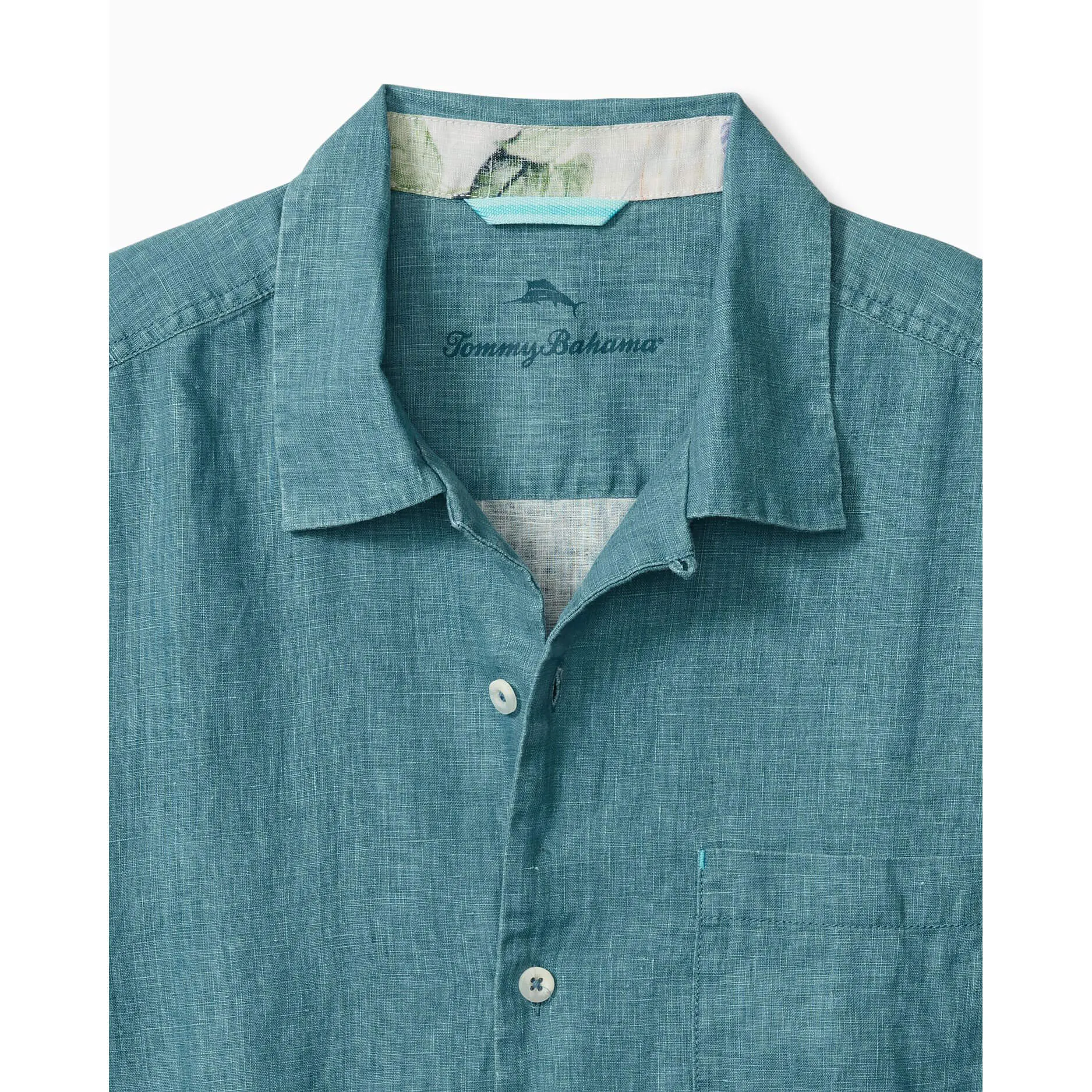 Tommy Bahama Sea Glass Linen Short Sleeve Camp Shirt - Belle Blue Mens Tommy Bahama
