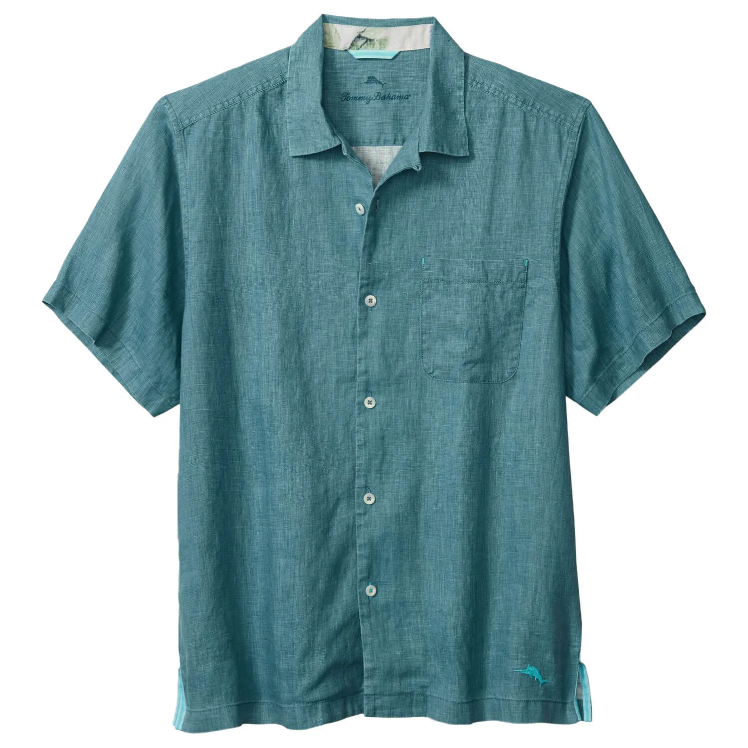 Tommy Bahama Sea Glass Linen Short Sleeve Camp Shirt - Belle Blue Mens Tommy Bahama
