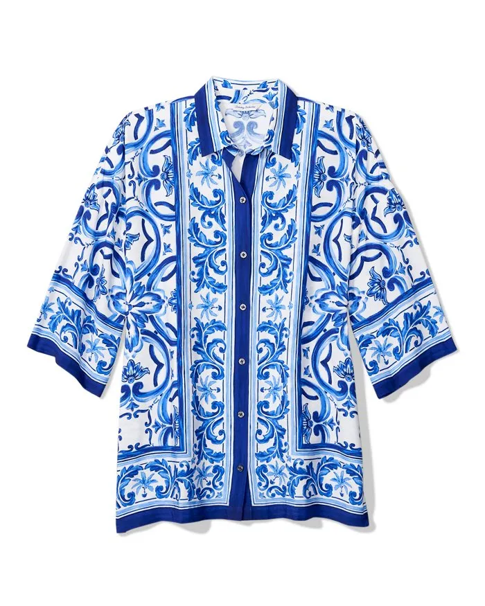 Tommy Bahama Terrazzo Tile Tunic Shirt Cover Up - Palace Blue Tommy Bahama Clothing