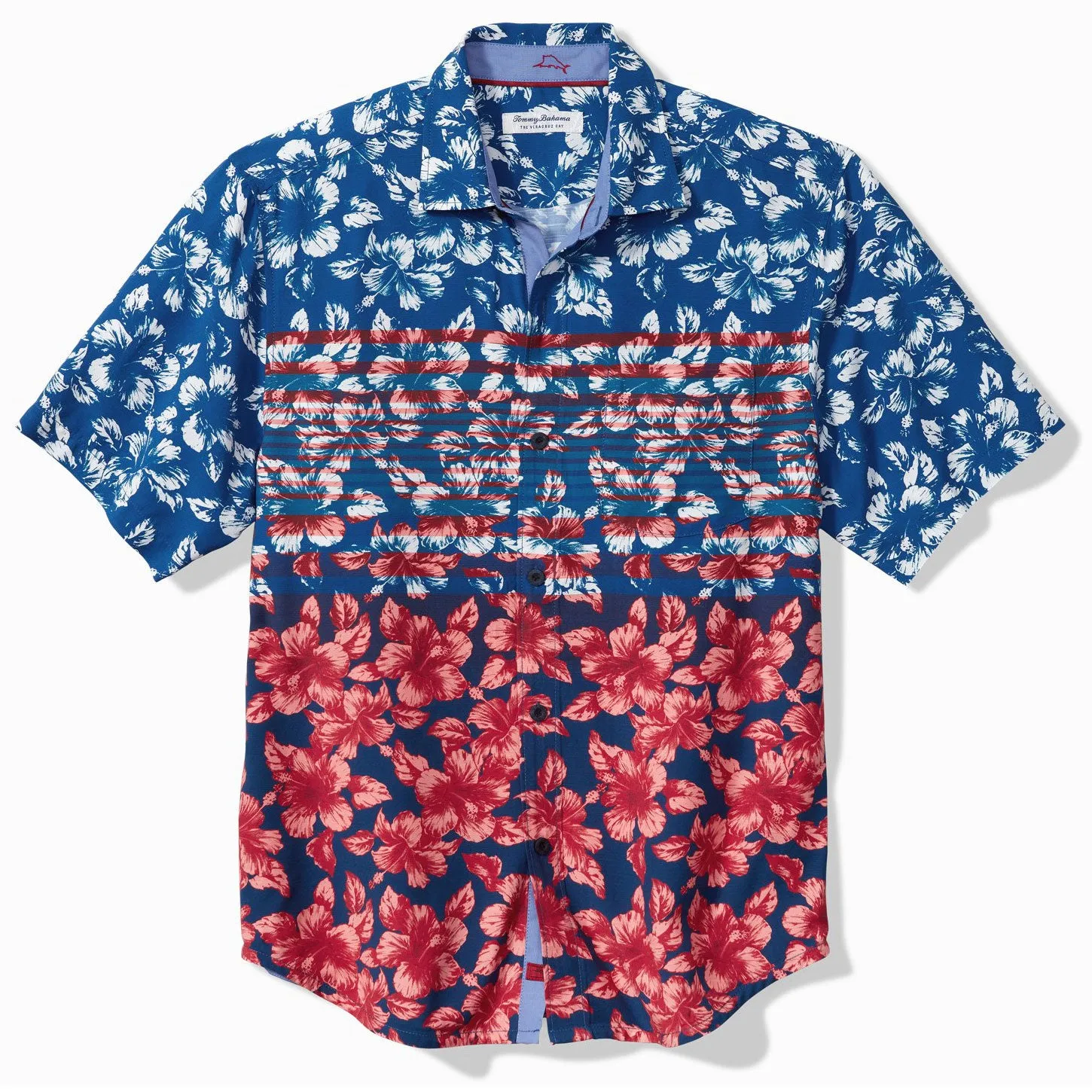 Tommy Bahama Veracruz Cay Flora And Stripes Camp Shirt - Blue Allure Mens Tommy Bahama