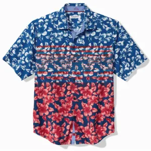 Tommy Bahama Veracruz Cay Flora And Stripes Camp Shirt - Blue Allure Mens Tommy Bahama
