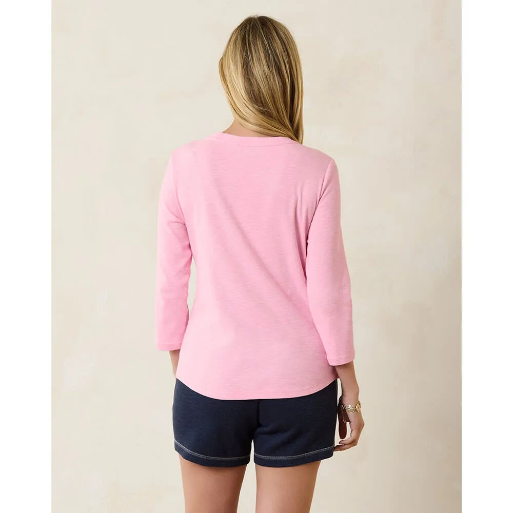 Tommy Bahama Women's Ashby Isles Rib 3/4 Sleeve Scoop T-Shirt - Primrose Pink Tommy Bahama Clothing