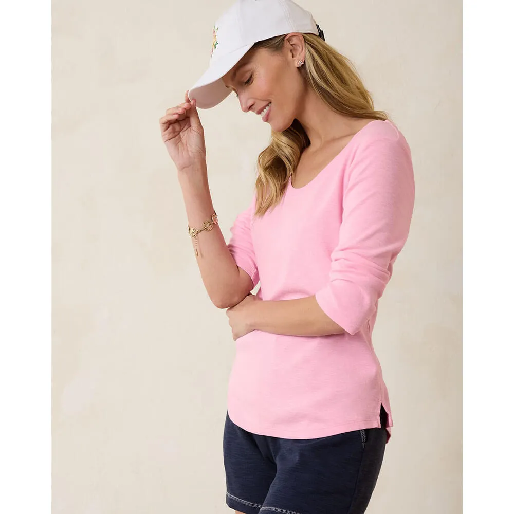 Tommy Bahama Women's Ashby Isles Rib 3/4 Sleeve Scoop T-Shirt - Primrose Pink Tommy Bahama Clothing