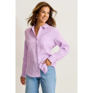 Tommy Bahama Women's Coastalina Relaxed Long Sleeve Linen Top - Sleepy Violet Tommy Bahama Clothing