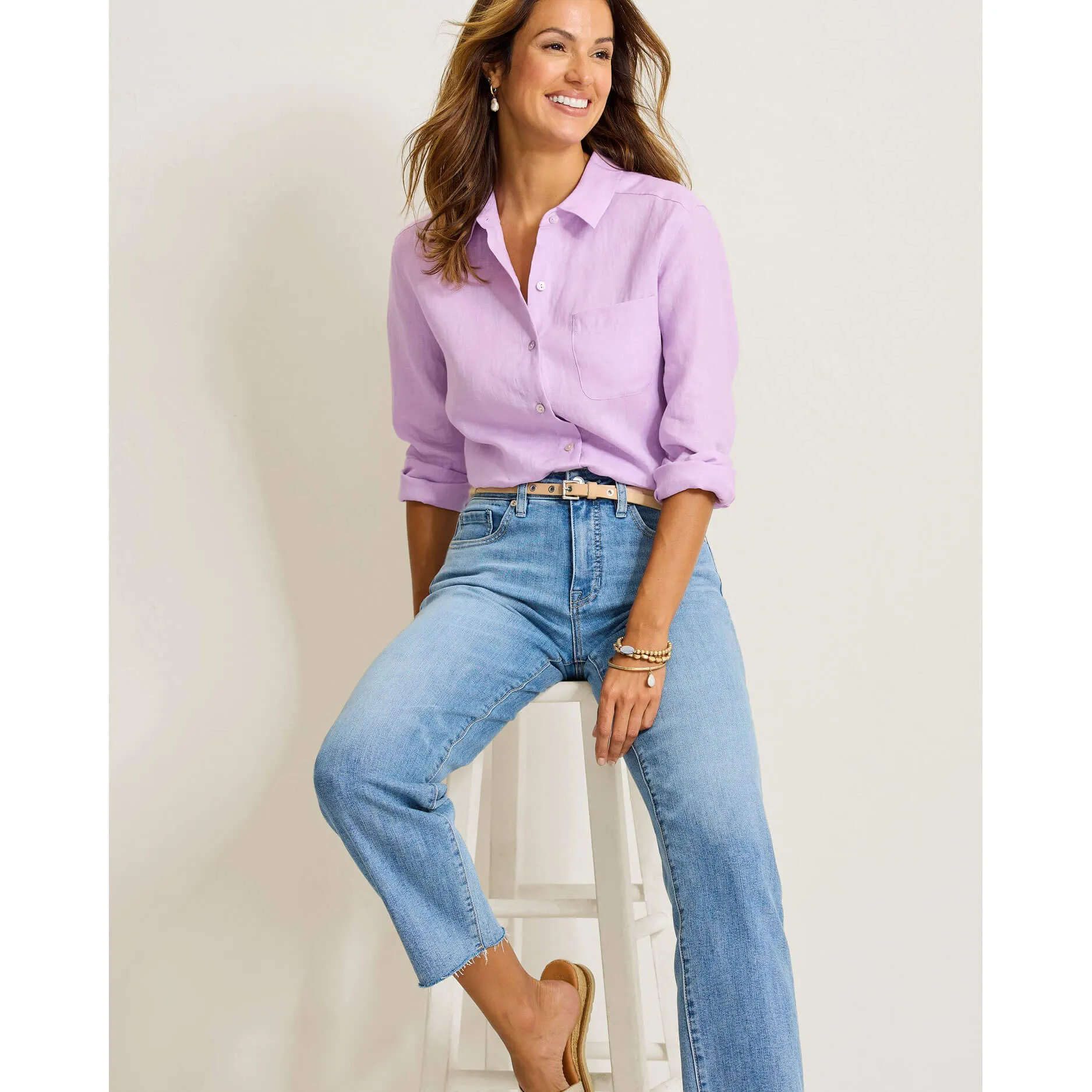 Tommy Bahama Women's Coastalina Relaxed Long Sleeve Linen Top - Sleepy Violet Tommy Bahama Clothing