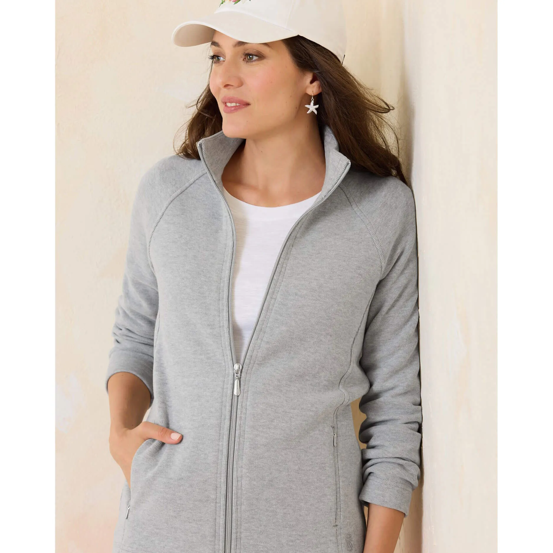 Tommy Bahama Women's New Aruba Full Zip Sweatshirt - Fossil Grey Heather Tommy Bahama Clothing