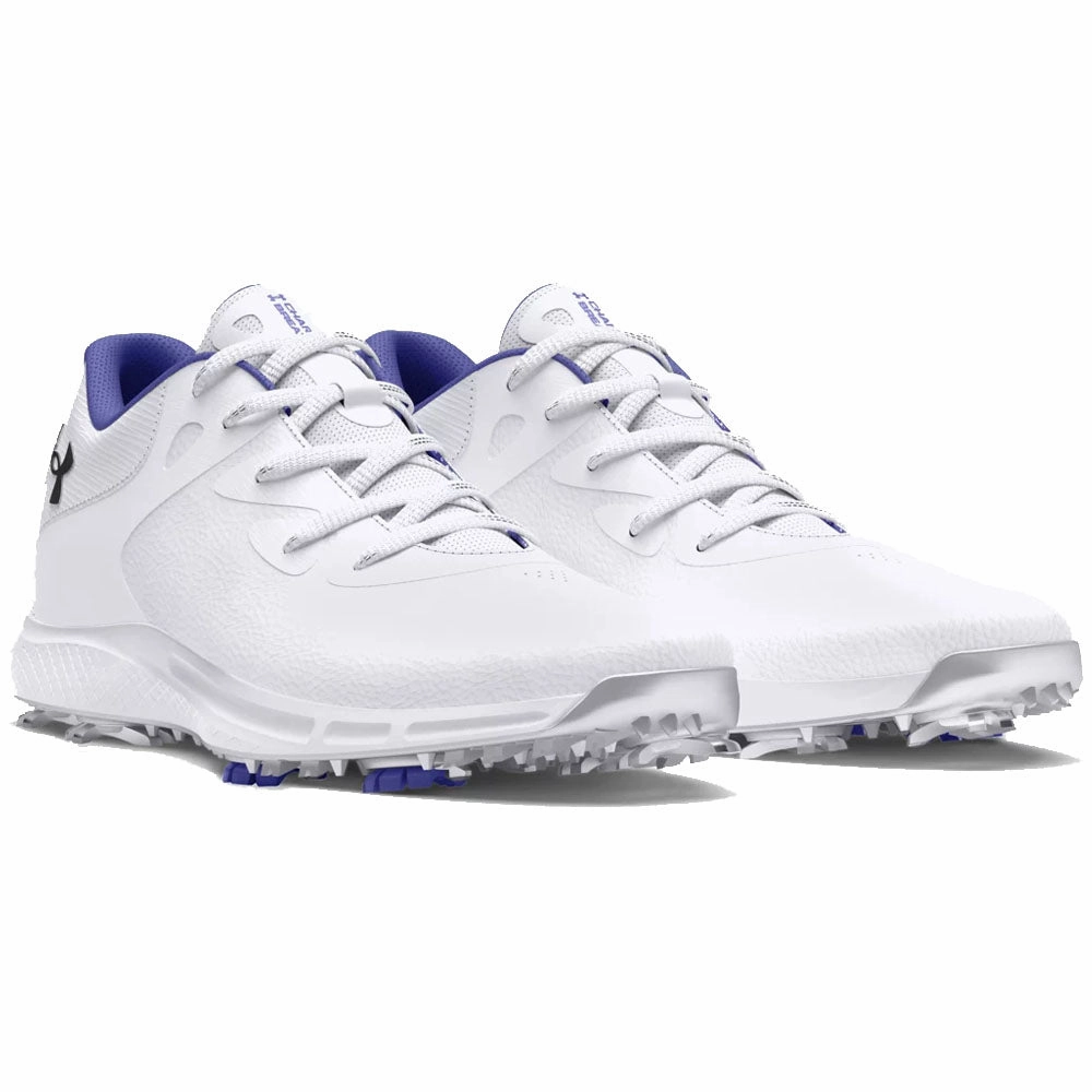 Under Armour Charged Breathe 2 Spiked Ladies Waterproof Shoes - White/Starlight/Metallic Silver Performance Golf Trainers
