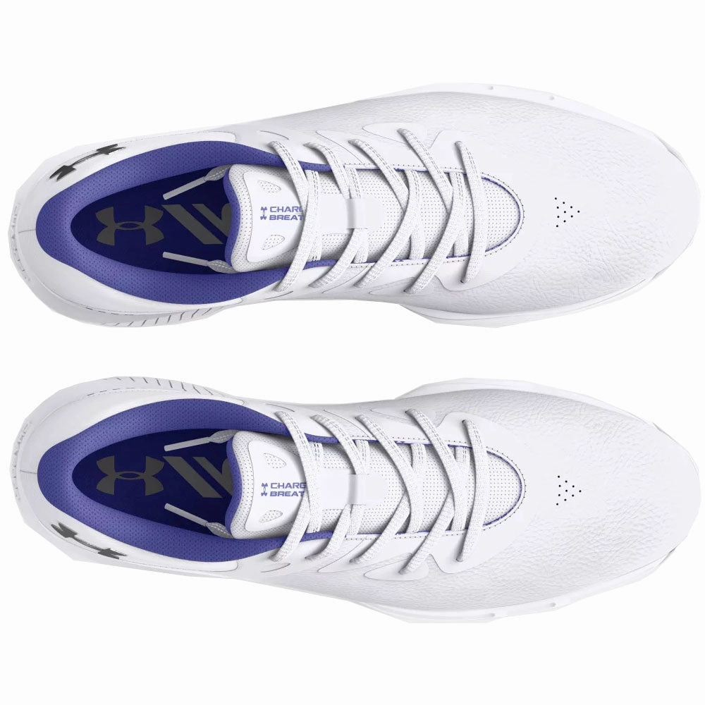 Under Armour Charged Breathe 2 Spiked Ladies Waterproof Shoes - White/Starlight/Metallic Silver Performance Golf Trainers
