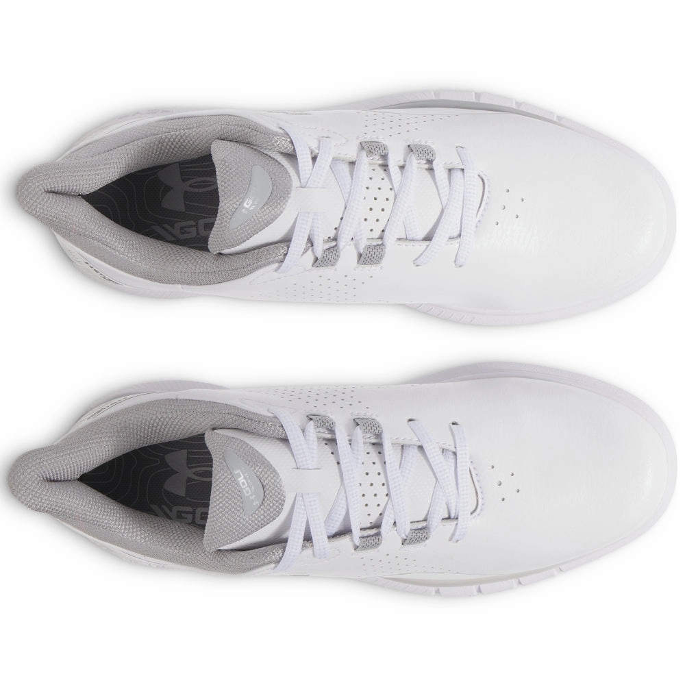 Under Armour Drive Fade Ladies Spikeless Waterproof Shoes - White/Distant Gray/Metallic Silver Performance Golf Trainers