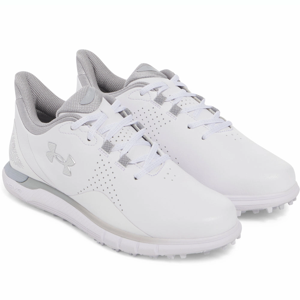 Under Armour Drive Fade Ladies Spikeless Waterproof Shoes - White/Distant Gray/Metallic Silver Performance Golf Trainers