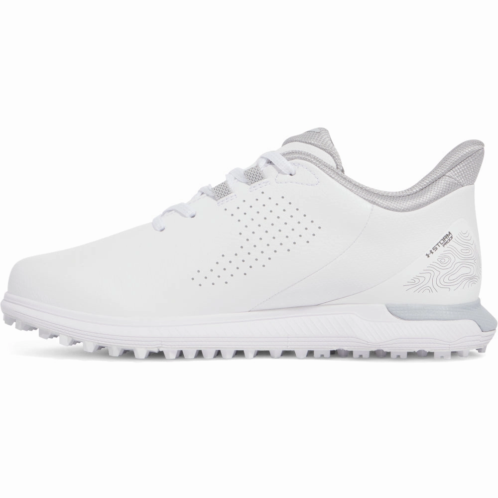 Under Armour Drive Fade Ladies Spikeless Waterproof Shoes - White/Distant Gray/Metallic Silver Performance Golf Trainers